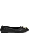Tory Burch Leather Claire Flats With Logo Plaque In Black