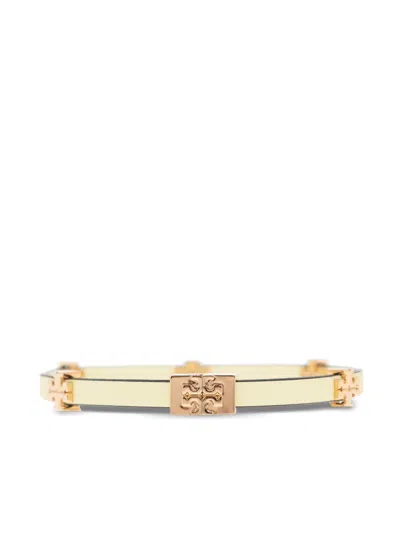 Tory Burch Logo-plaque Bracelet In Yellow