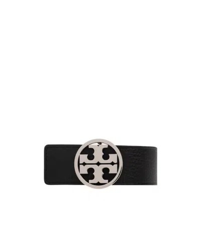 Tory Burch Logo-plaque Buckle Belt In Black