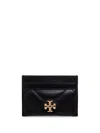 Tory Burch Kira Diamond Leather Card Case In Black