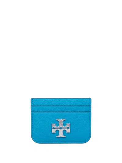 Tory Burch Logo Plaque Card Holder In Turquoise