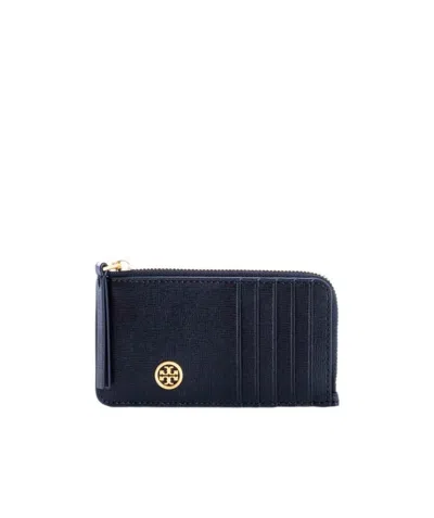 Tory Burch Robinson Top-zip Card Case In Black