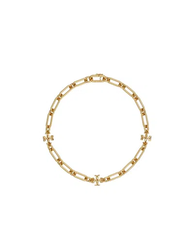 Tory Burch Logo-plaque Chain-link Necklace In Yellow