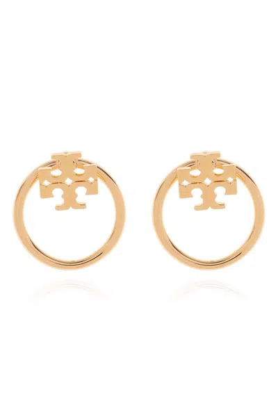 Tory Burch Logo Plaque Circle Earrings In Gold