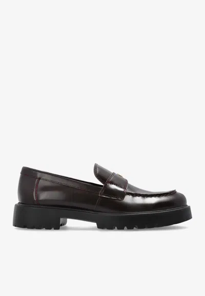 Tory Burch Logo Plaque Classic Lug Loafers In Bordeaux