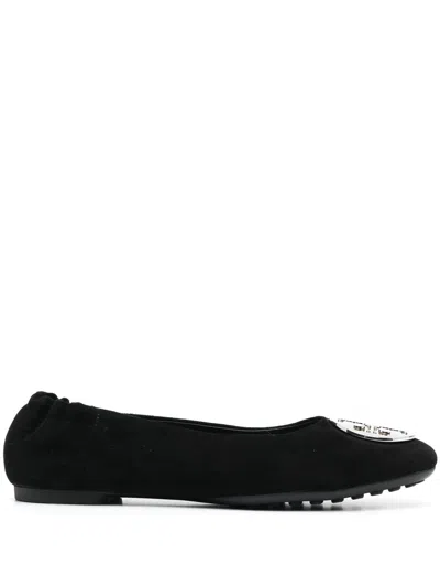 Tory Burch Suede Ballet Flats With Elasticated Back In Black