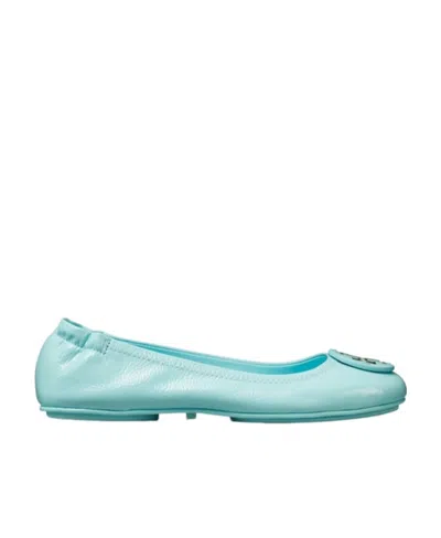 Tory Burch Logo-plaque Detail Ballerina Shoes In Blue