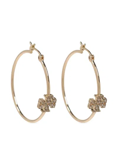 Tory Burch Eleanor Pavé Logo Hoop Earrings In Gold