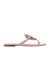 Tory Burch Logo-plaque Flat Sandals In Nude