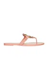 Tory Burch Logo-plaque Flat Slides In Pink