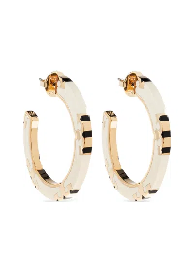 Tory Burch Logo-plaque Hoop Earrings In Neutral