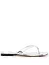 Tory Burch Logo-plaque Laminated Flip-flops In Silver
