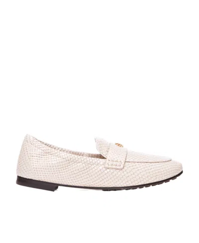 Tory Burch Logo-plaque Leather Ballerina Shoes In White