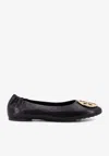 Tory Burch Leather Ballerinas With Metal Logo On The Front In Black