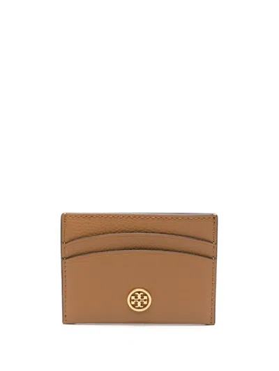 Tory Burch Logo-plaque Leather Card Holder In Brown