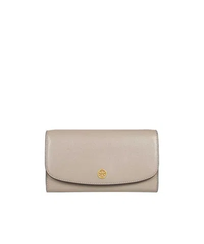Tory Burch Logo-plaque Leather Satchel Bag In Nude