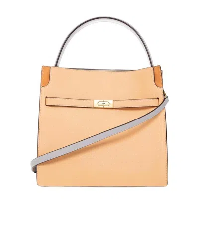 Tory Burch Logo-plaque Leather Tote Bag In Nude