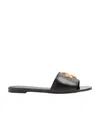 Tory Burch Eleanor Leather Medallion Flat Slide Sandals In Black