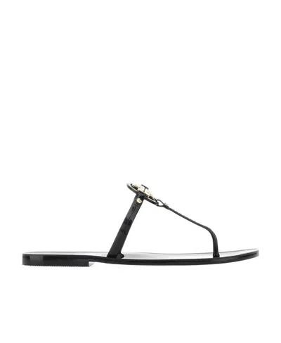 Tory Burch Logo Plaque Open-toe Slides In Black