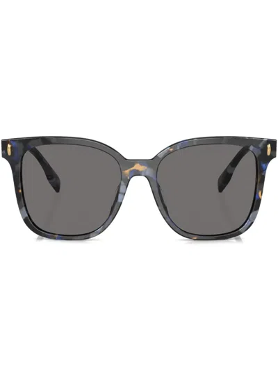 Tory Burch Logo-plaque Oversize-frame Sunglasses In Blue Tortoise/dark Grey Polar