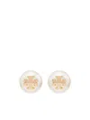 Tory Burch Logo-plaque Pearl Stud Earrings In Gold