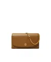 Tory Burch Robinson Leather Wallet On A Chain In Brown
