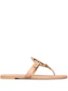 Tory Burch Miller Medallion Metallic Leather Flat Slide Sandal In Brown