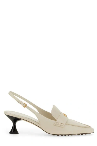 Tory Burch Logo Plaque Slingback Pumps In White