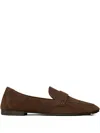 Tory Burch Logo-plaque Suede Loafers In Brown