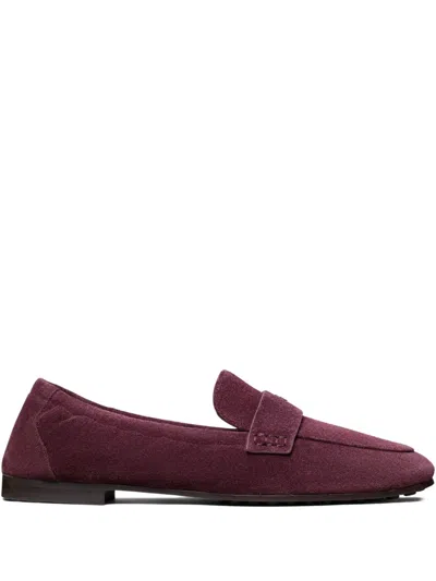 TORY BURCH LOGO-PLAQUE SUEDE LOAFERS
