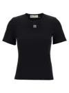 Tory Burch Crew Neck Ribbed Texture Short Sleeves Top
