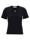 Tory Burch Crew Neck Ribbed Texture Short Sleeves Top In Black