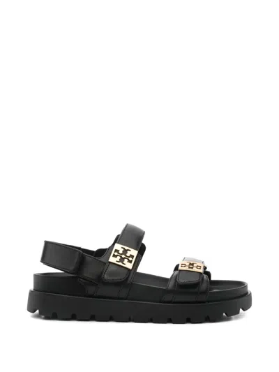 Tory Burch Mellow Leather Sandals With Metal Logo On The Side In Black
