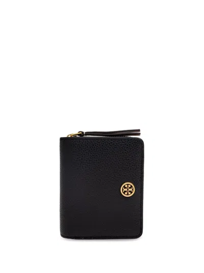 Tory Burch Robinson Top-zip Card Case In Black