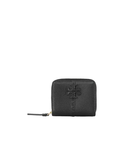 Tory Burch Logo Plaque Zipped Leather Purse In Black
