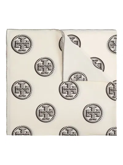 Tory Burch Logo-print Silk Scarf In Neutral