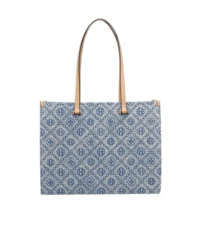 Tory Burch T Monogram Denim Tote Bag In Blue