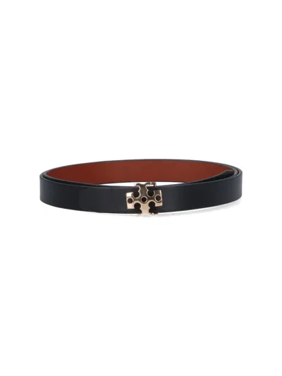 Tory Burch Logo Reversible Belt In Black