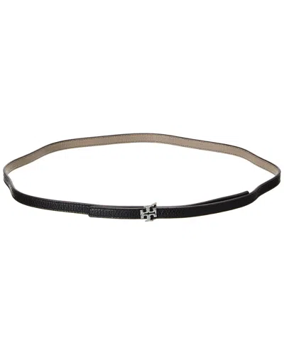 Tory Burch Logo Reversible Leather Belt In Black