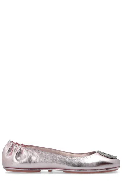 Tory Burch Minnie Travel Metallic-leather Ballet Flats In Pink