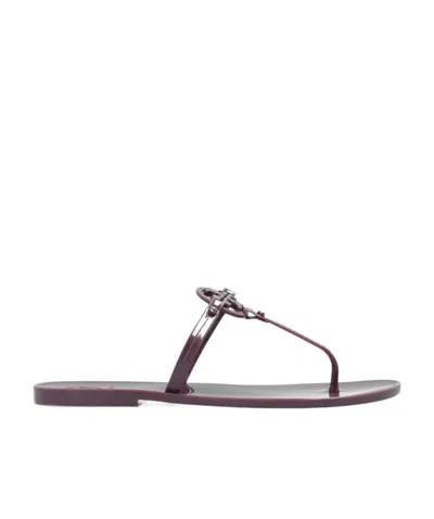 Tory Burch Logo Slippers In Brown