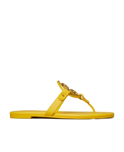 Tory Burch Logo Slippers In Yellow