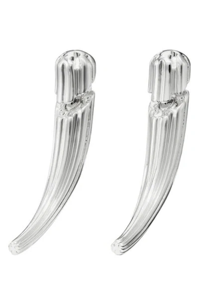 Tory Burch Logo Spike Front/back Earrings In Light Silver