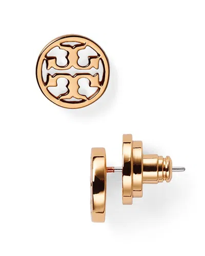 Tory Burch Logo Stud Earrings In Rose Gold