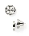 Tory Burch Logo Circle Stud Earrings In Silver