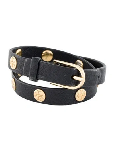 Pre-owned Tory Burch Logo Stud Wrap Bracelet In Black