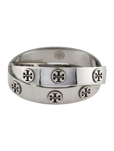 Pre-owned Tory Burch Logo Studded Hinged Bangle Bracelet, 6.5" In Multi