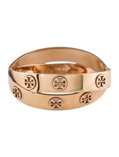 Pre-owned Tory Burch Logo Studded Hinged Bangle Bracelet, 6.75" In Multi