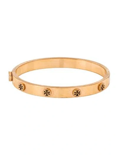 Pre-owned Tory Burch Logo Studded Hinged Bangle Bracelet, 6.75" In Multi