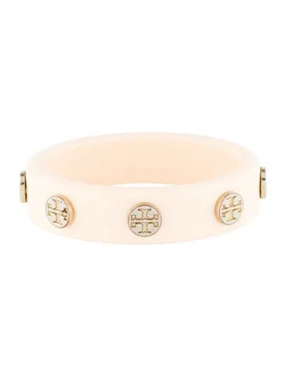 Pre-owned Tory Burch Logo Studded Resin Bangle, 8" In Neutral